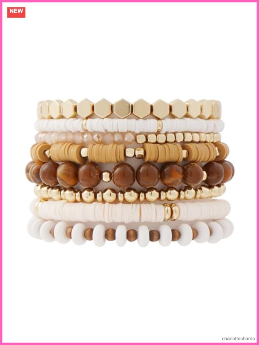 Bohemian Stackable Gold Plated Heishi Clay Bead Stretch Bracelets Set